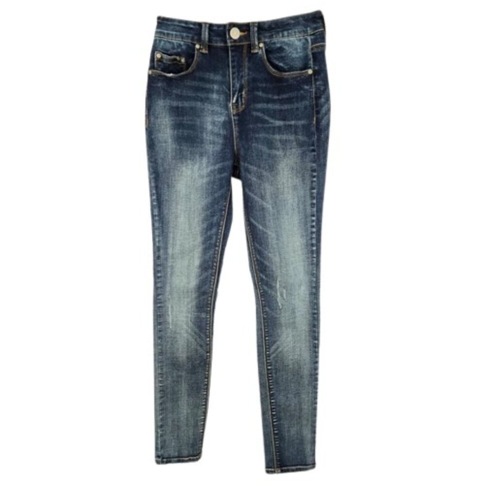 Women’s Indigo Rein Dark Wash Skinny Jeans Distressed Size 3 Juniors